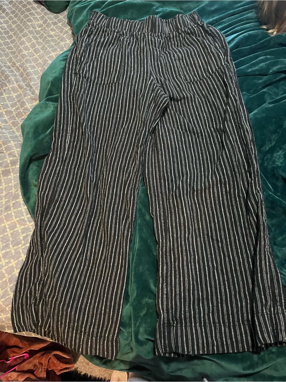 Black Striped Casual linen Pants